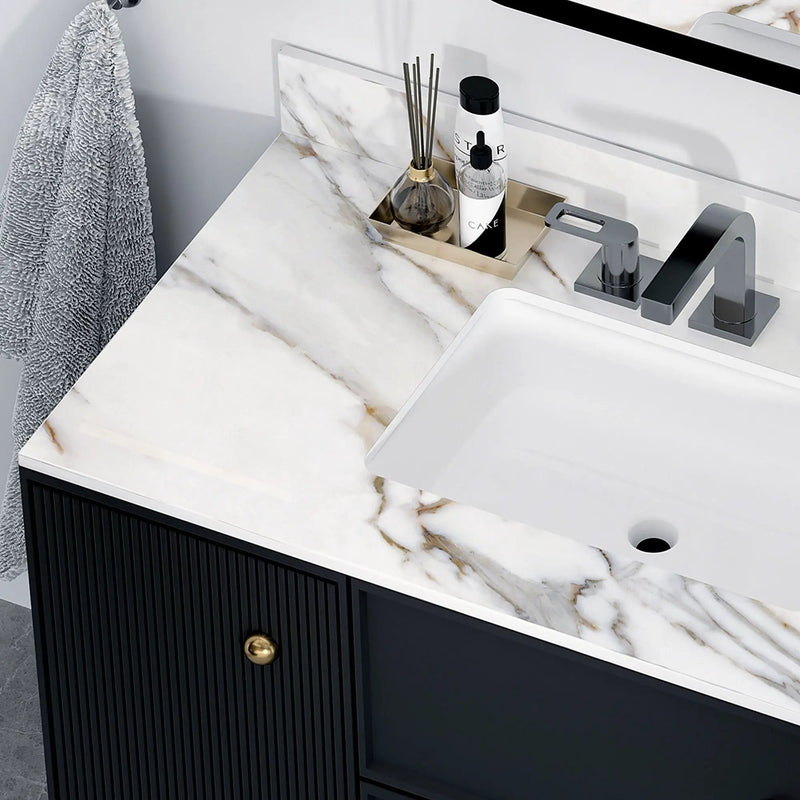 Vanity Top With Undermount Sink And Backsplash, Sintered Stone by HouseOfZazla