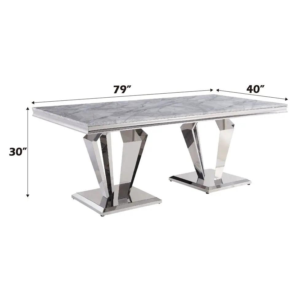 Satinka - Dining Table - Light Gray Printed Faux Marble Top & Mirrored Silver by Unique Piece Furniture