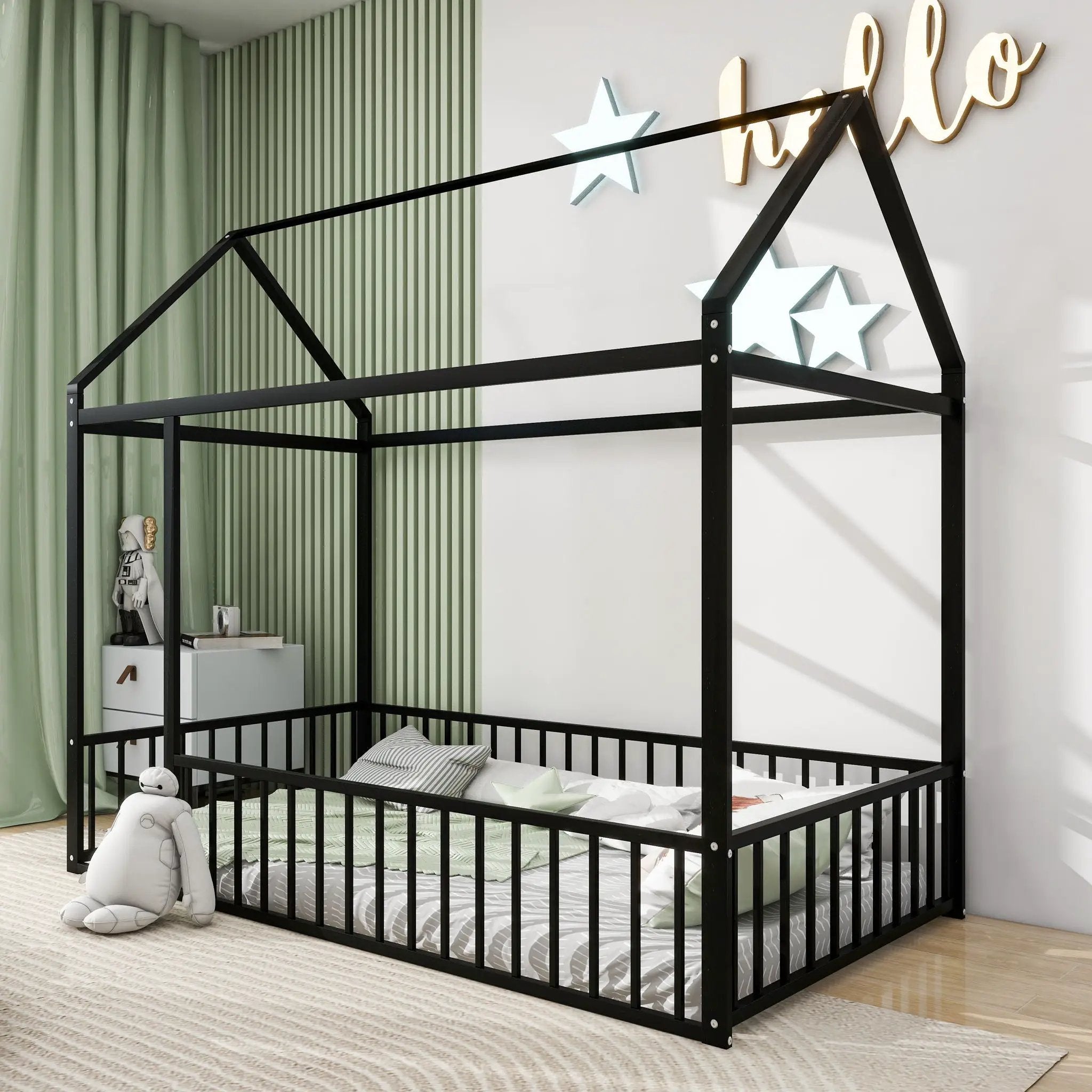 Metal Bed House Bed Frame With Fence by HouseOfZazla