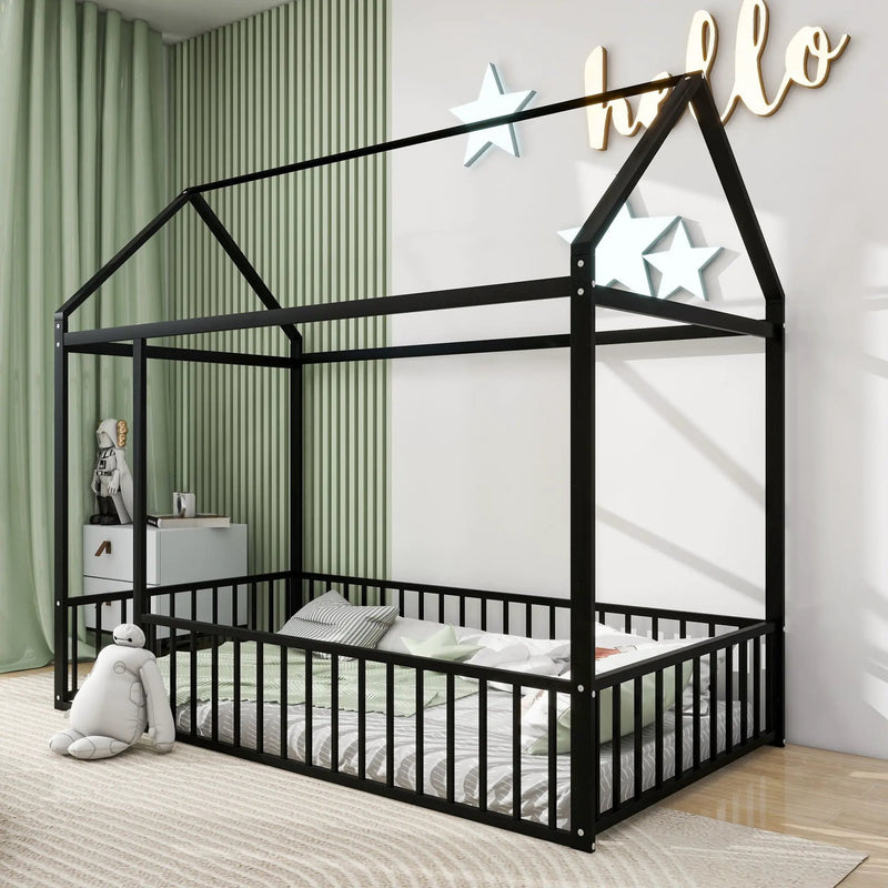 Metal Bed House Bed Frame With Fence by HouseOfZazla