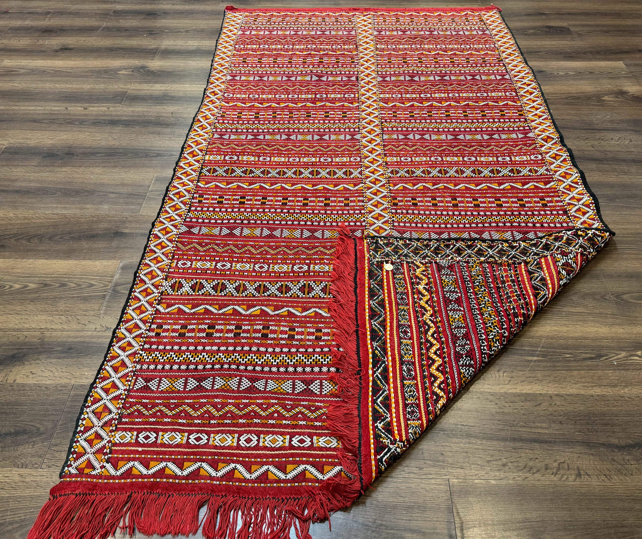 Moroccan Kilim Rug 4x8, Flatweave, Bohemian, Red Ivory Orange by Jewel Rugs
