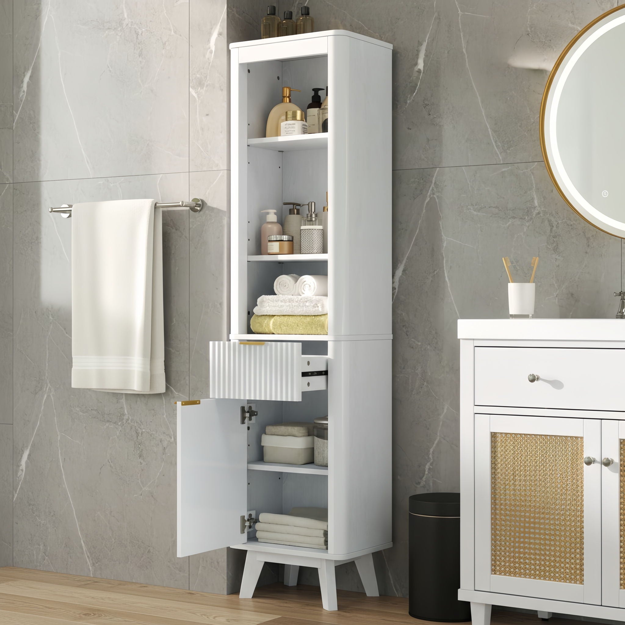 Tall Bathroom Storage Cabinet With Adjustable Shelves And 1 Drawer & Door by HouseOfZazla