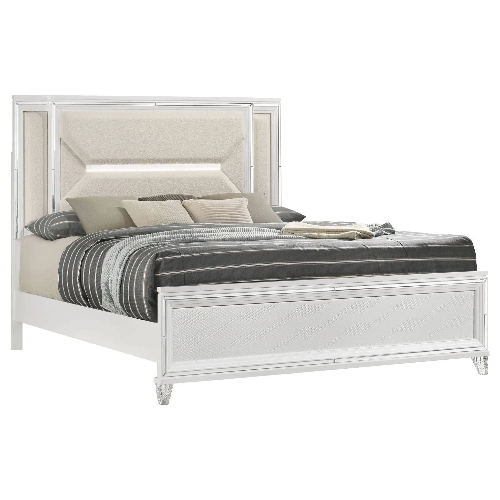 Marmore 64-inch Eastern King Panel Bed LED Headboard White by Unique Piece Furniture