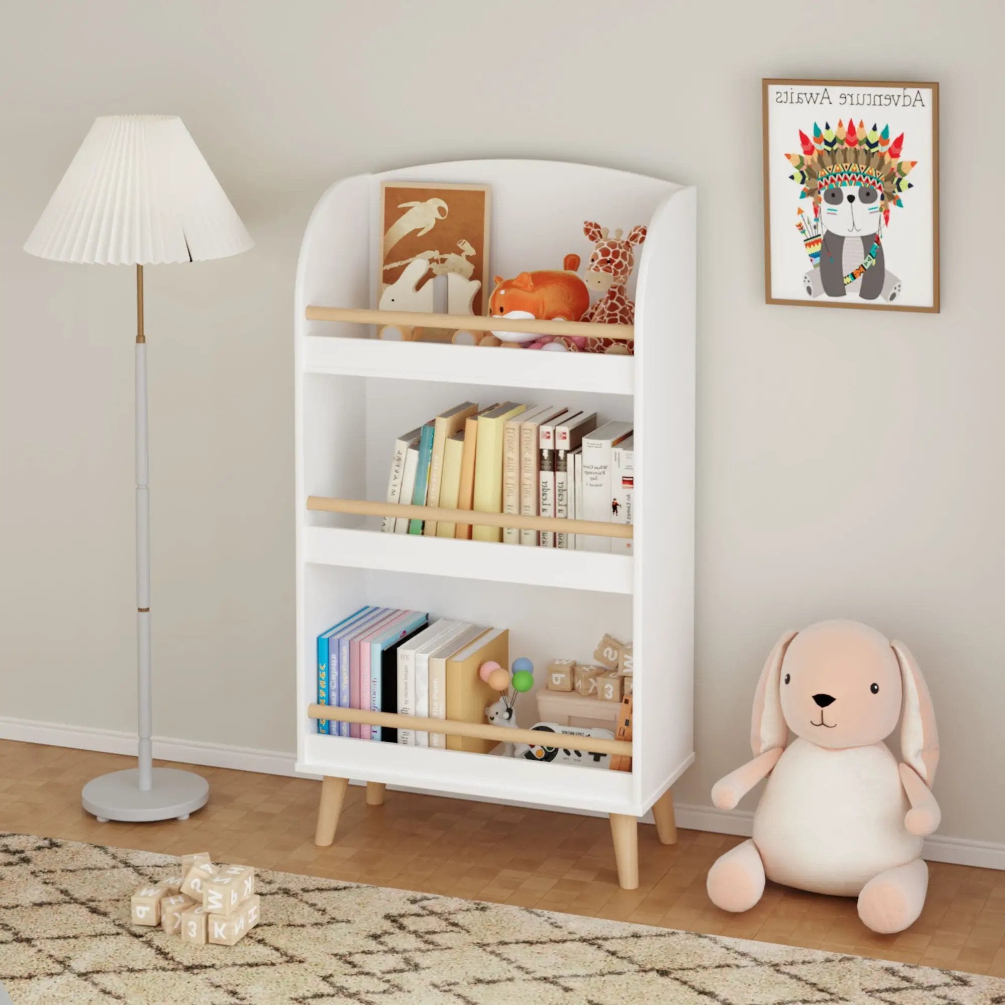 Bookshelf 3 Tier Book Organizer With Toy Storage - White by Unique Piece Furniture