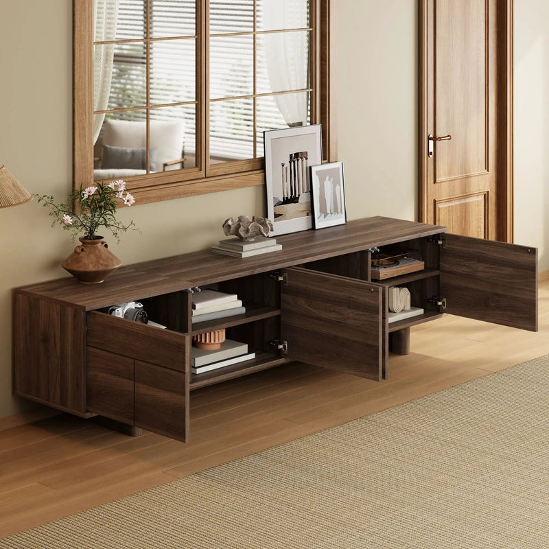 TV Stand For TVs Up To 85", Entertainment Center, Cable Management, Push Openers, Soft Closing Hinges & Adjustable Shelves - Dark Brown by Unique Piece Furniture