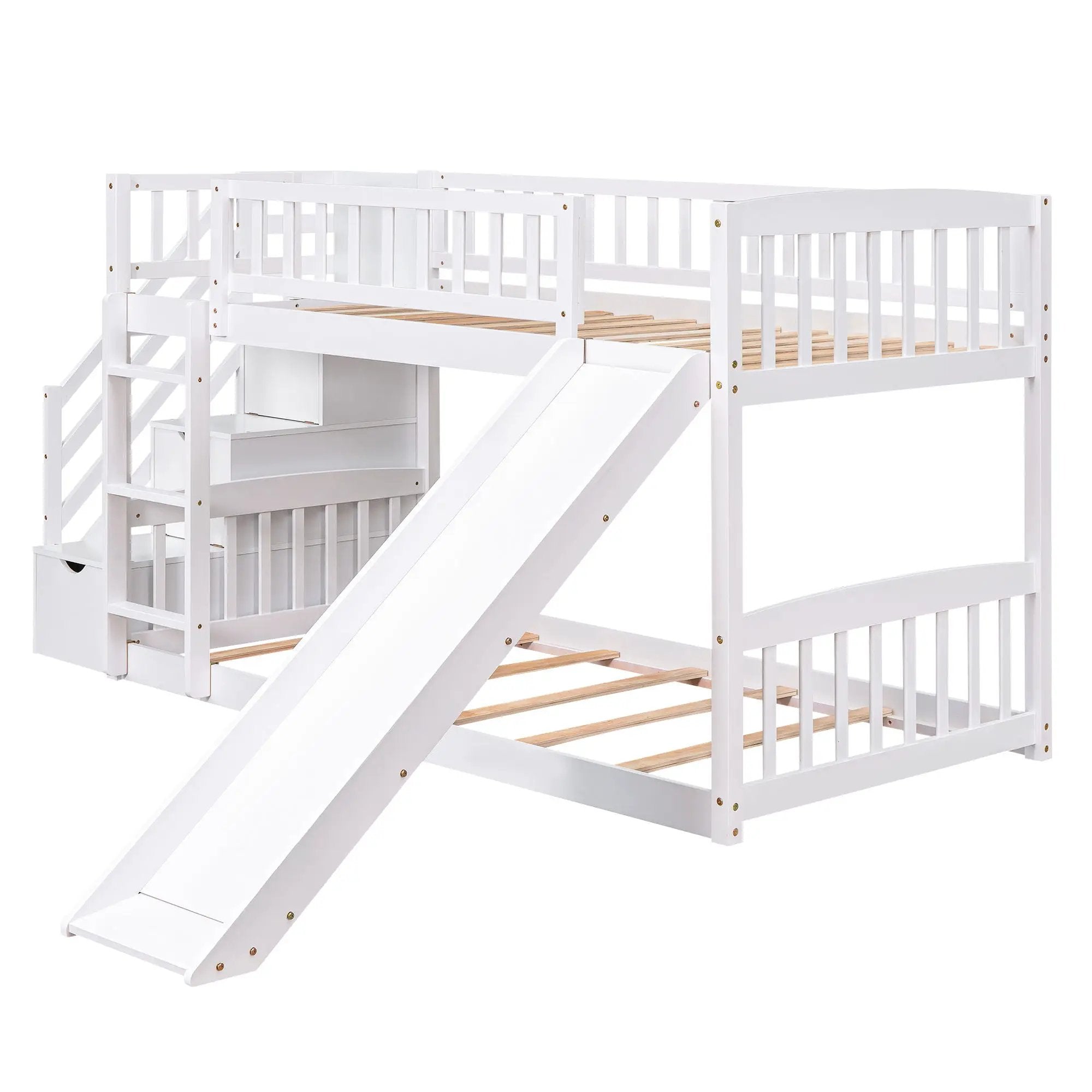 Twin Over Twin Stairway Bunk Bed With Two Drawers And Slide by Unique Piece Furniture