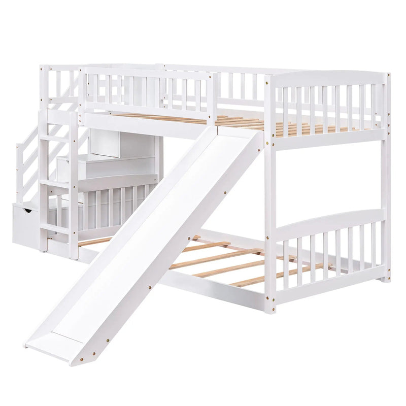 Twin Over Twin Stairway Bunk Bed With Two Drawers And Slide by Unique Piece Furniture