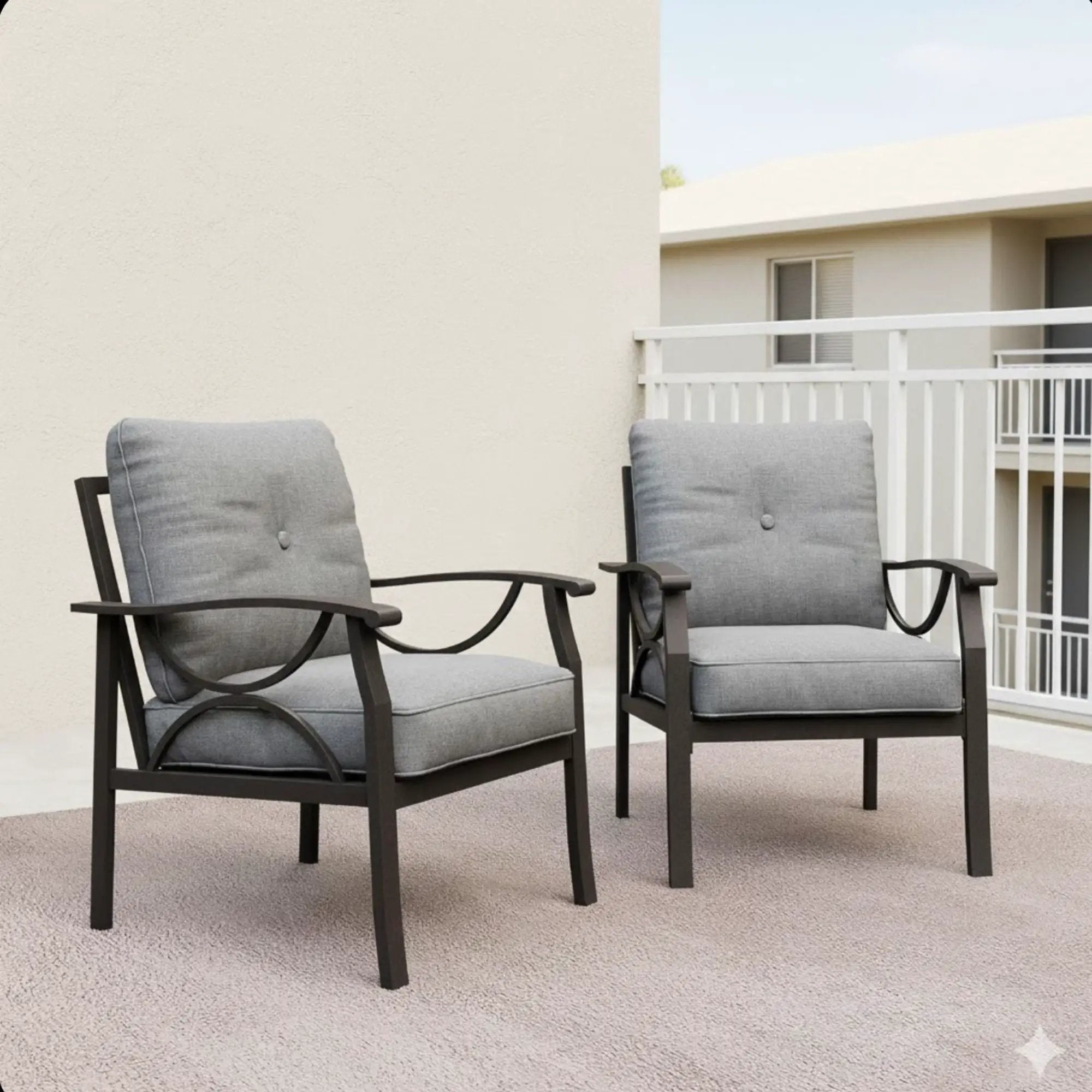All Weather Armchairs With Cushions, Sculptural Design (Set of 2) - Gray / Khaki by HouseOfZazla