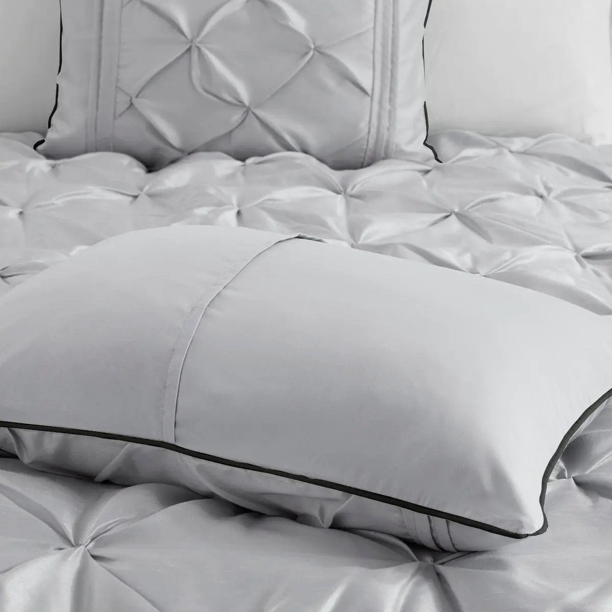 7 Piece Tufted Comforter Set Grey Queen by HouseOfZazla