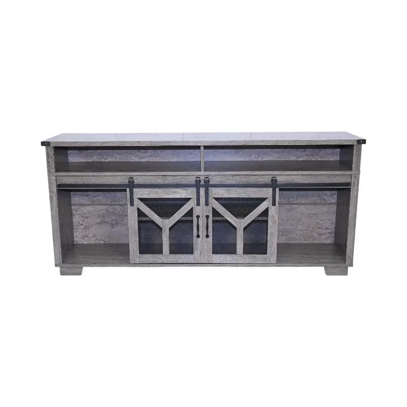 65.3" TV Stand with LED Light Strips and Iron Mesh Barn Door by HouseOfZazla