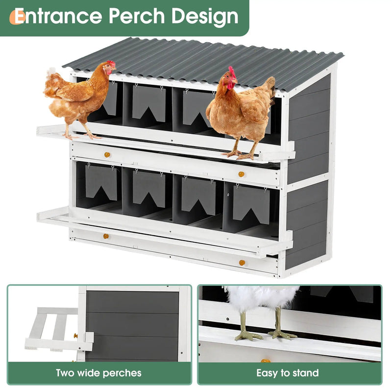 Wooden Chicken Nesting Box With 2 Egg Collection Drawers - White / Gray by HouseOfZazla