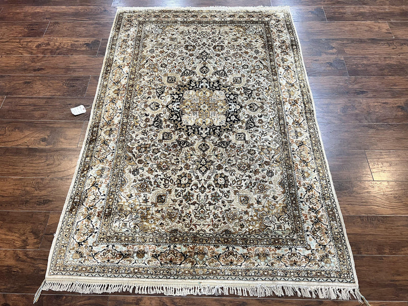 Persian Qum Silk Rug, Floral Medallion, Very Fine 60 Raj 475 KPSI, Handmade Hand Knotted Oriental Carpet, Silk on Silk by Jewel Rugs