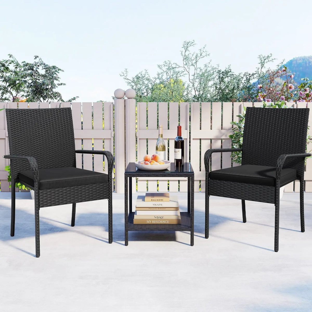 3 Piece Patio Furniture Set with Seat Cushions and Tempered Glass Tabletop, photo 16 of 24