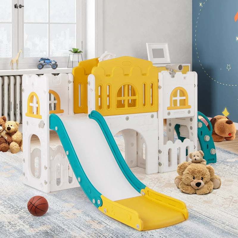 All-in-1 Toddler Slide Playset Playground with Tunnel and Ladder and Basketball by DirectDeals
