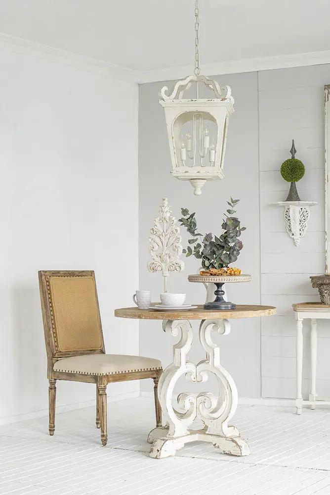 4 Light Wood Chandelier, Hanging Light Fixture With Adjustable Chain For Kitchen, Bulb Not Included - Cream White by Unique Piece Furniture