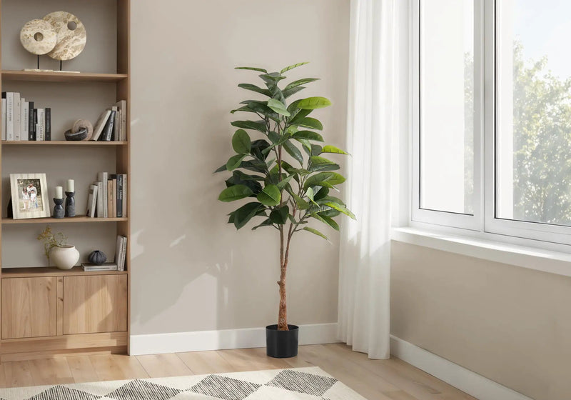 52" Tall, Artificial Plant, Rubber Tree, Indoor, Faux, Fake, Floor, Greenery, Potted, Real Touch, Decorative - Green / Black by Unique Piece Furniture