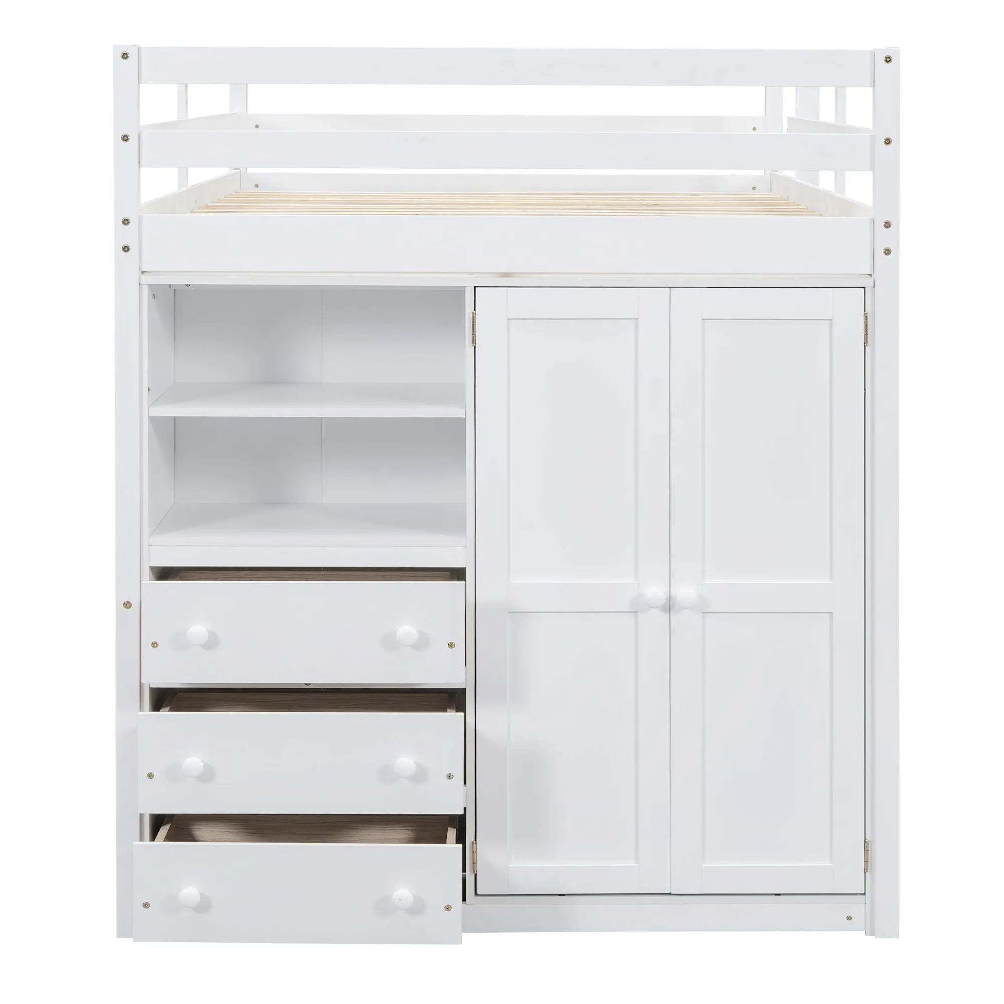 Loft Bed With Built In Wardrobe, Shelves And Drawers