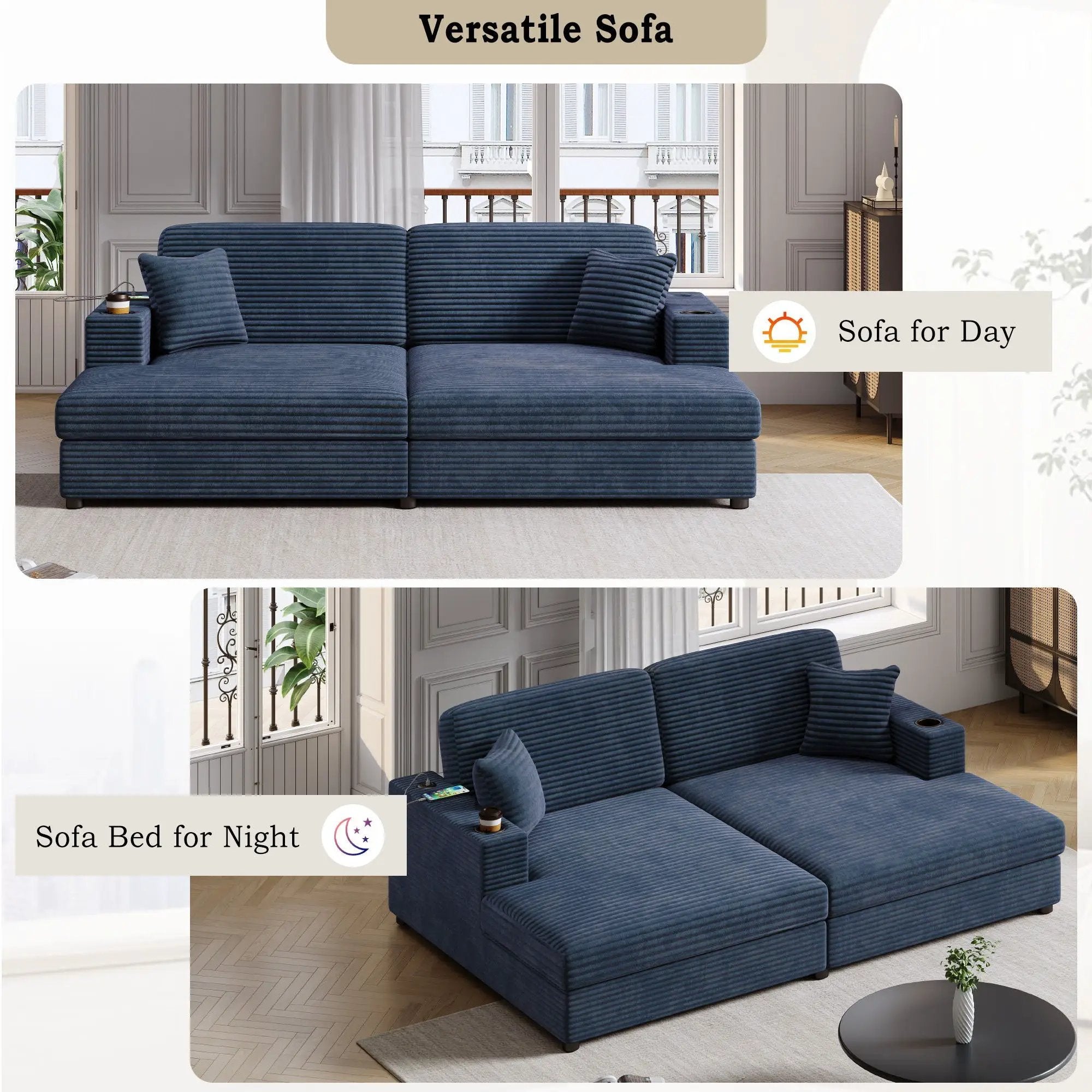 Oversized Loveseat Chaise With 2 USB Ports, 2 Cup Holders And 2 Throw Pillows by HouseOfZazla
