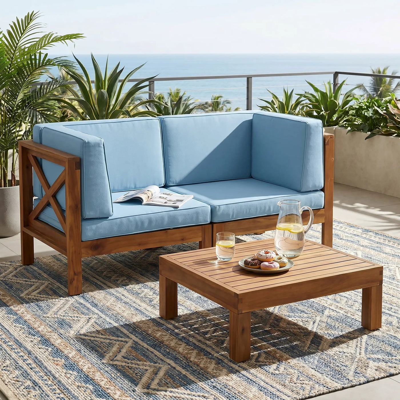 Brava X-Back 2-Seater Sectional Loveseat with Coffee Table by HouseOfZazla