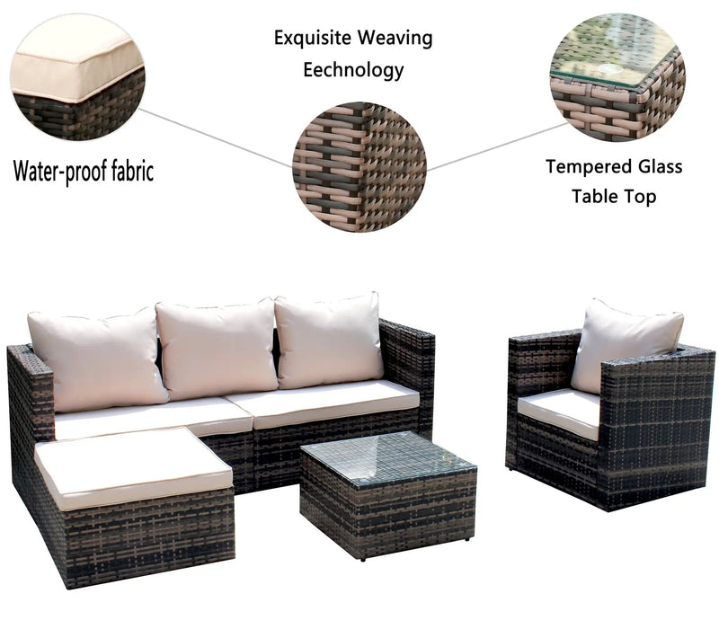 Rattan Patio Furniture Set Wicker Sofa Cushioned Sectional (4 Pieces, Brown) by HouseOfZazla