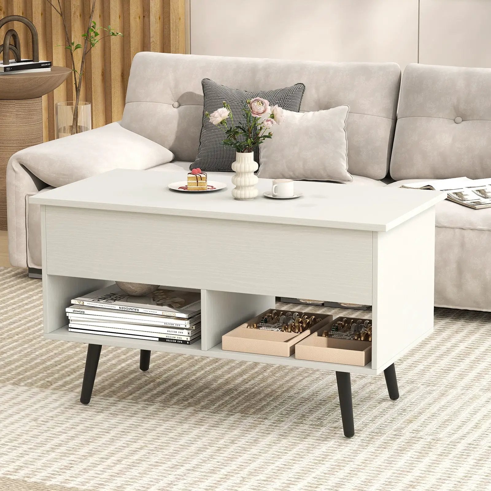 31.5 Inch Lift-Top Coffee Table with Hidden Storage and 2 Open Shelves by DirectDeals