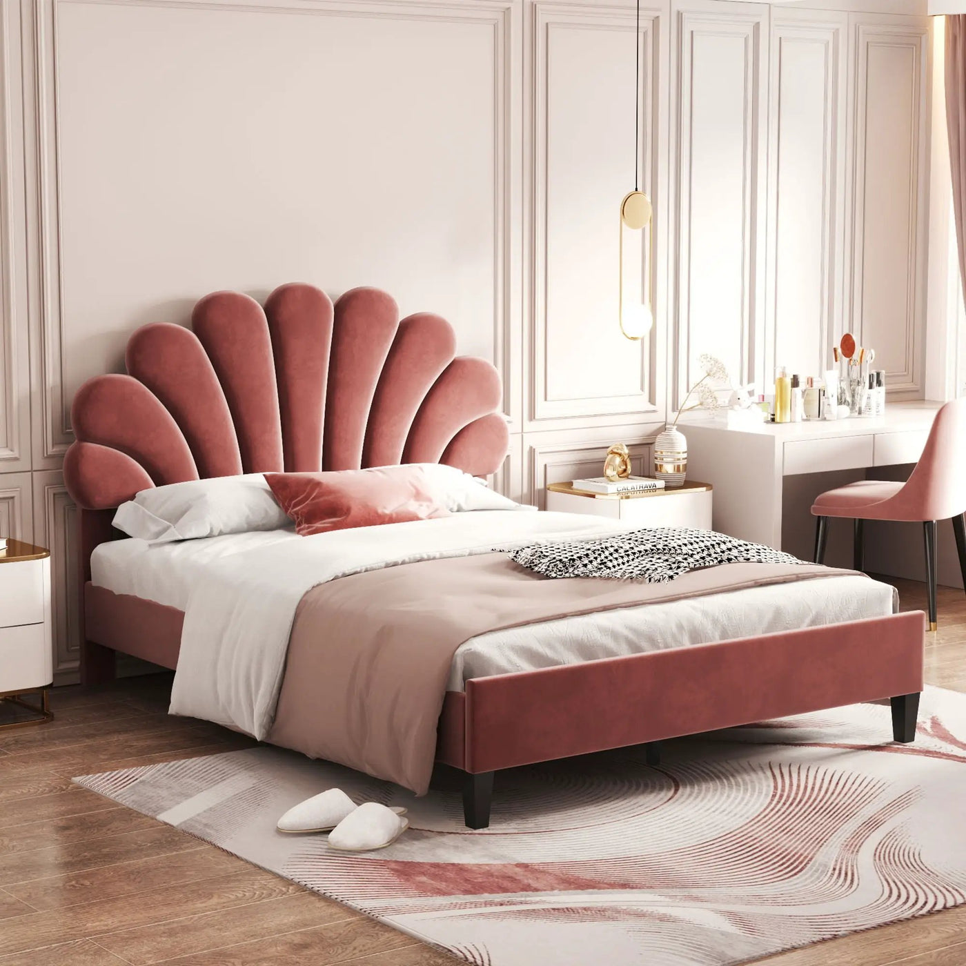 Upholstered Platform Bed With Flower Pattern Headboard by Unique Piece Furniture