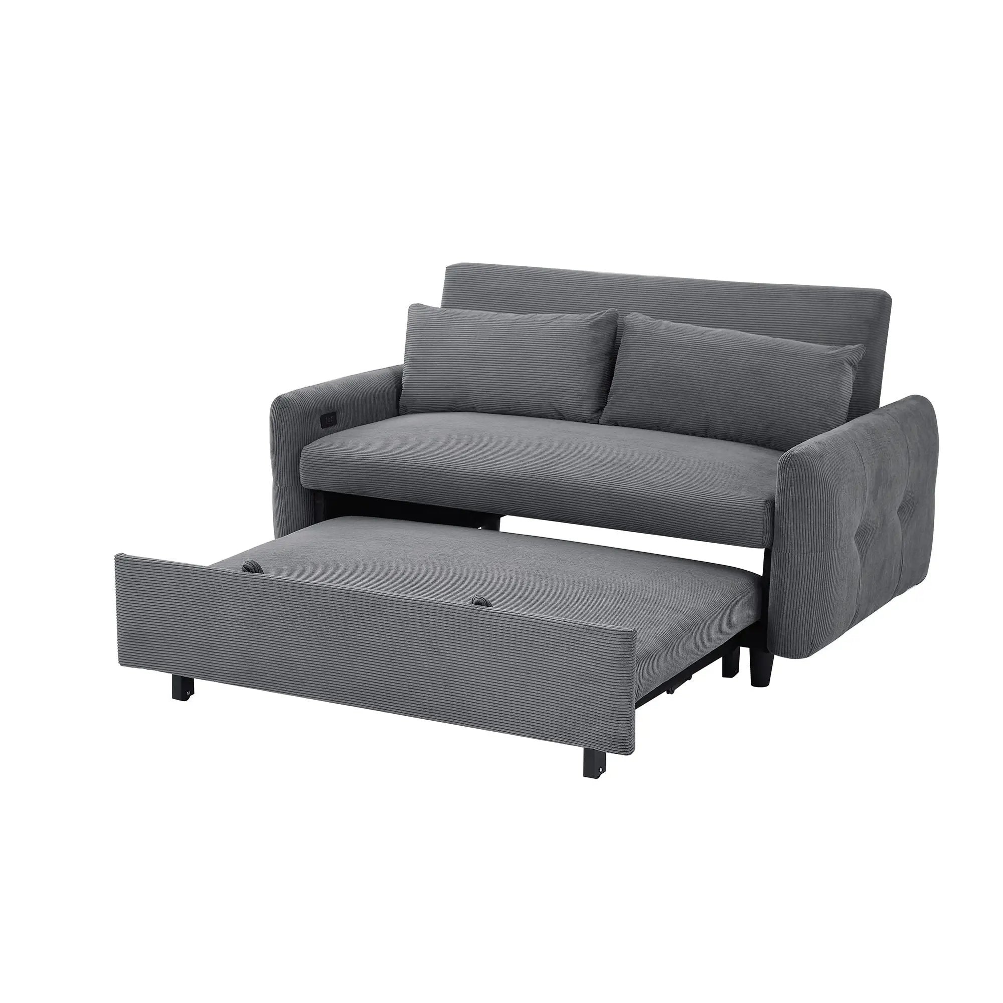 Pull-Out 2 Seat Modern Sleeper Sofa With 2 Throw Pillows And USB Ports by HouseOfZazla