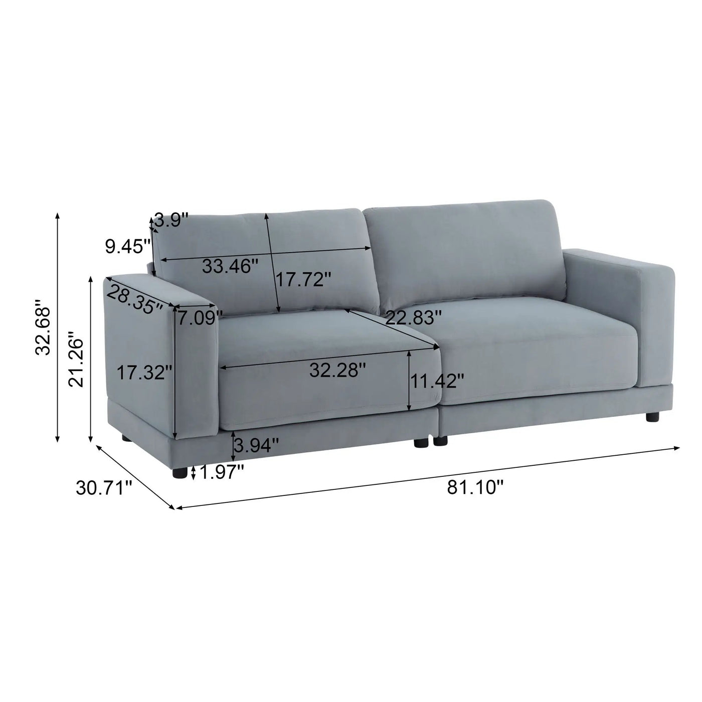 Modern Square Arm Sofa With Soft Fabric Upholstery, Deep Cushions by HouseOfZazla