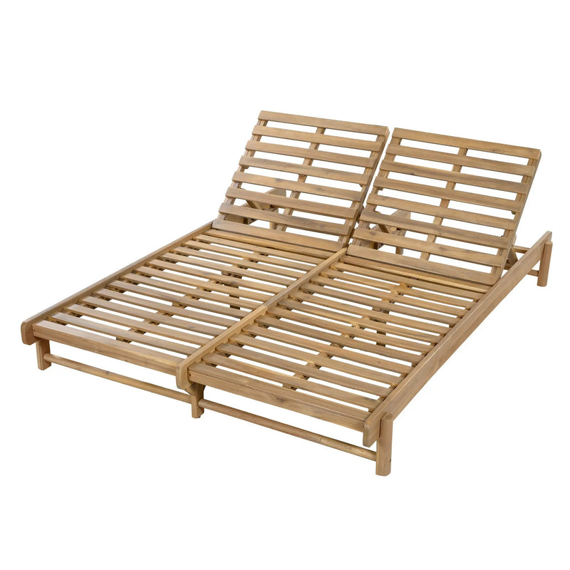 Light Teak Acacia Wood Double Chaise Lounger Set by HouseOfZazla