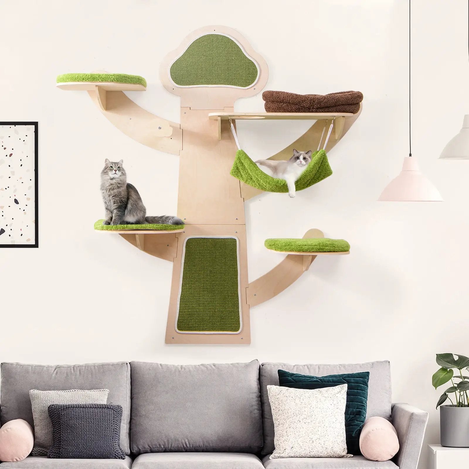 Wall-Mounted Cat Tower Cat Wall Shelves Furniture with Bed-Green by DirectDeals