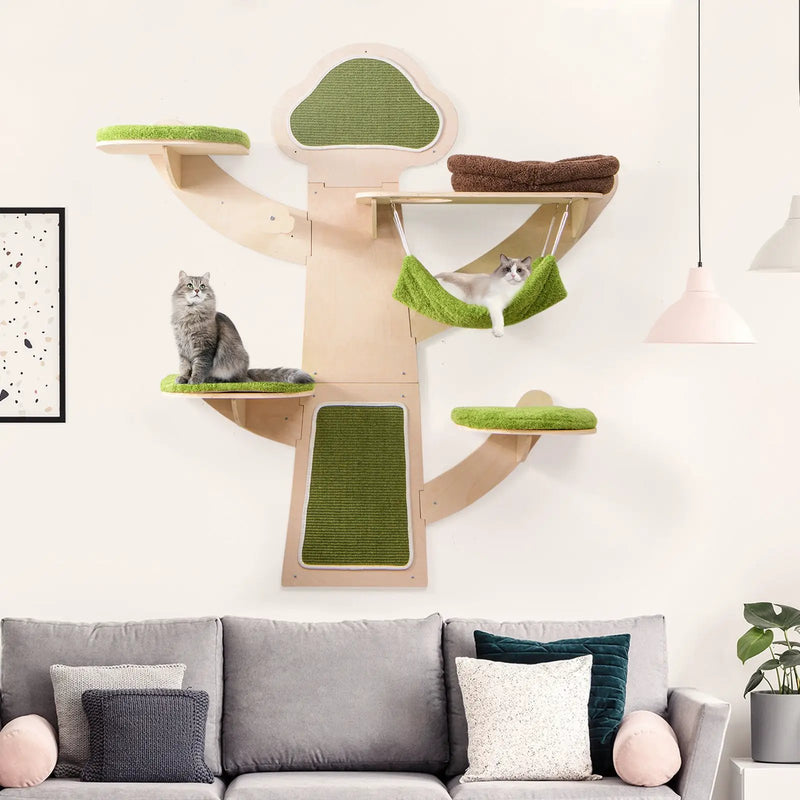 Wall-Mounted Cat Tower Cat Wall Shelves Furniture with Bed-Green by DirectDeals