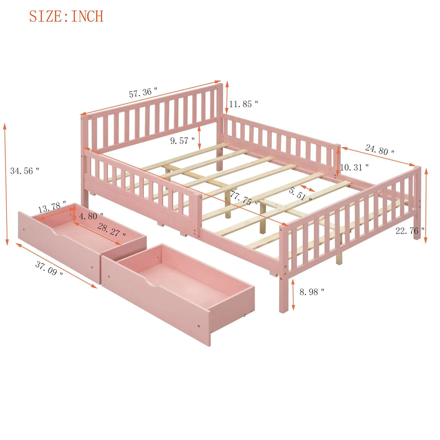 Platform Bed With Guardrails On Both Sides And 2 Storage Drawers by HouseOfZazla