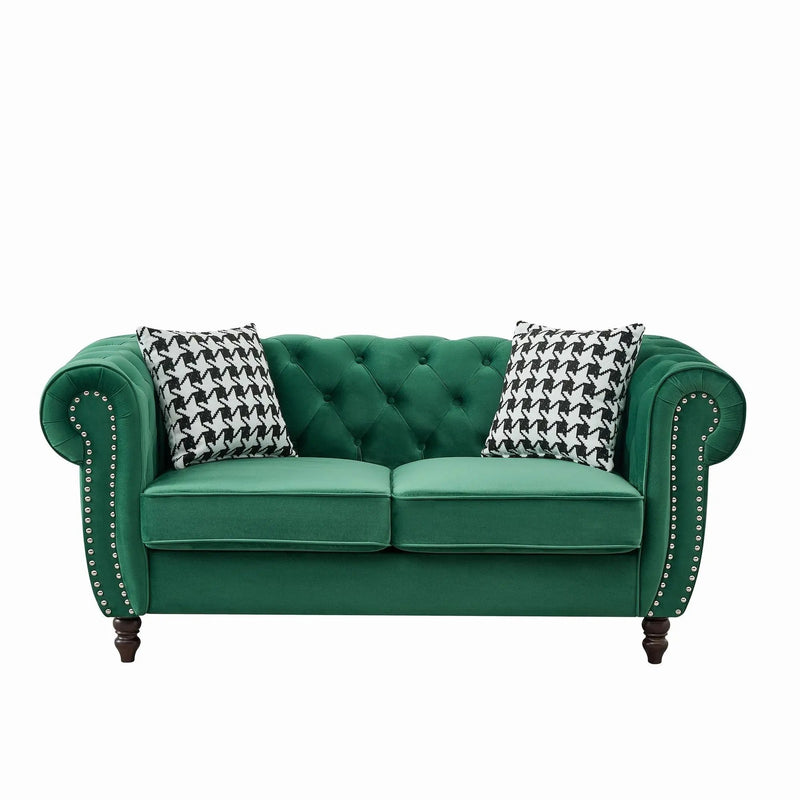 Chesterfield Fabric Sofa With Roll Armrest And Nailhead, Mid Century 2 Seater Couch by HouseOfZazla