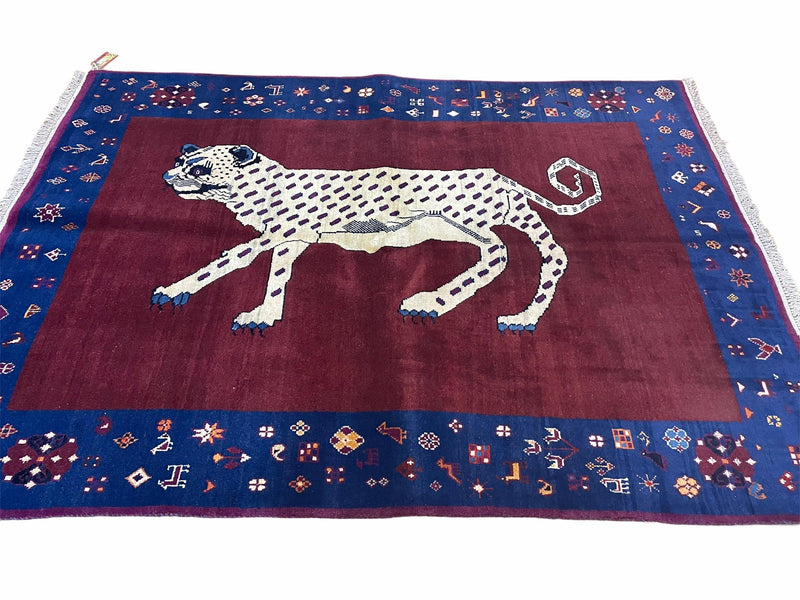 5 X 7 Handmade Zagros Wool Rug Snow White Panther Maroon Blue Organic Dyes by Jewel Rugs