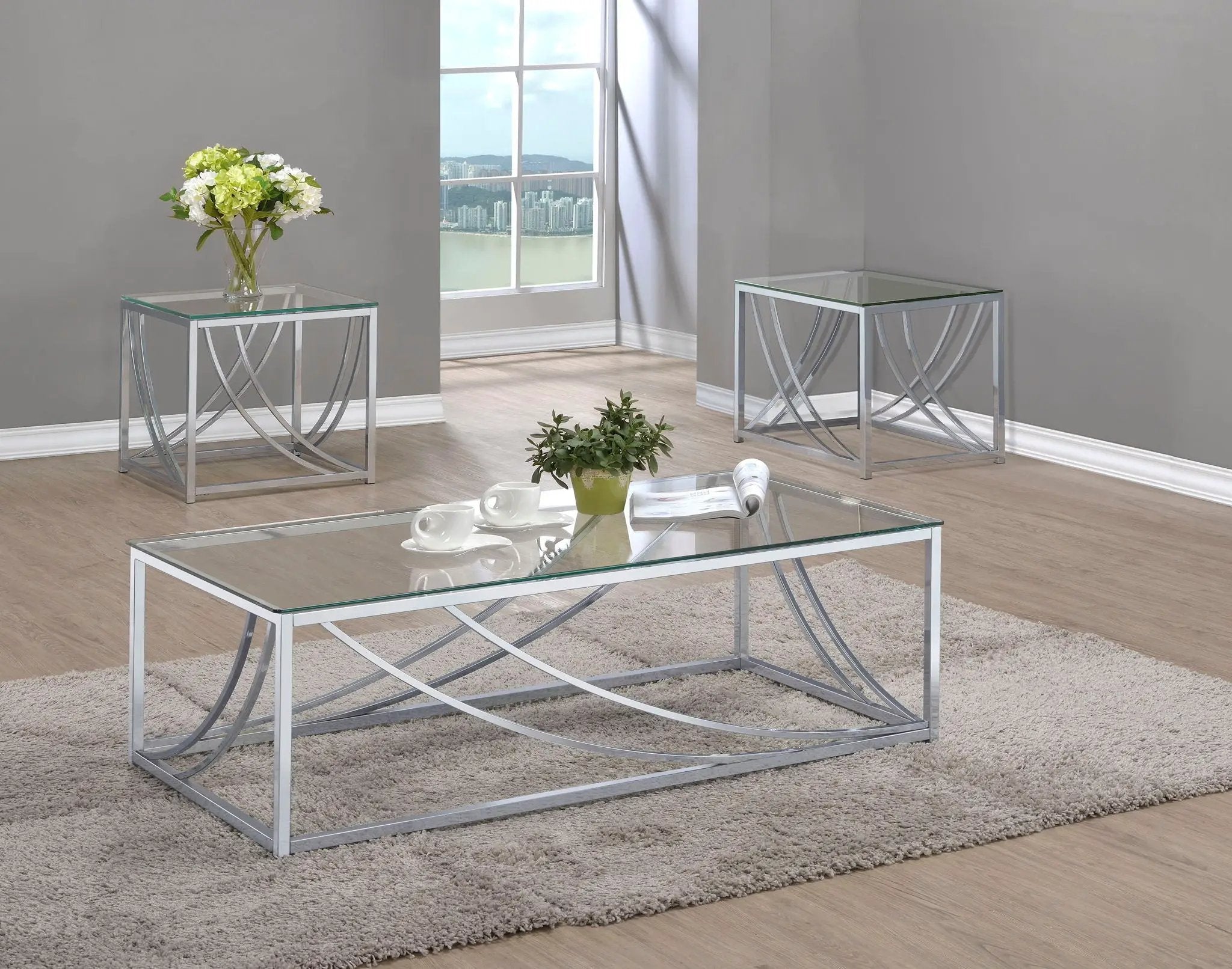 Lille 3-piece Glass Top Coffee And End Table Set Chrome by Unique Piece Furniture