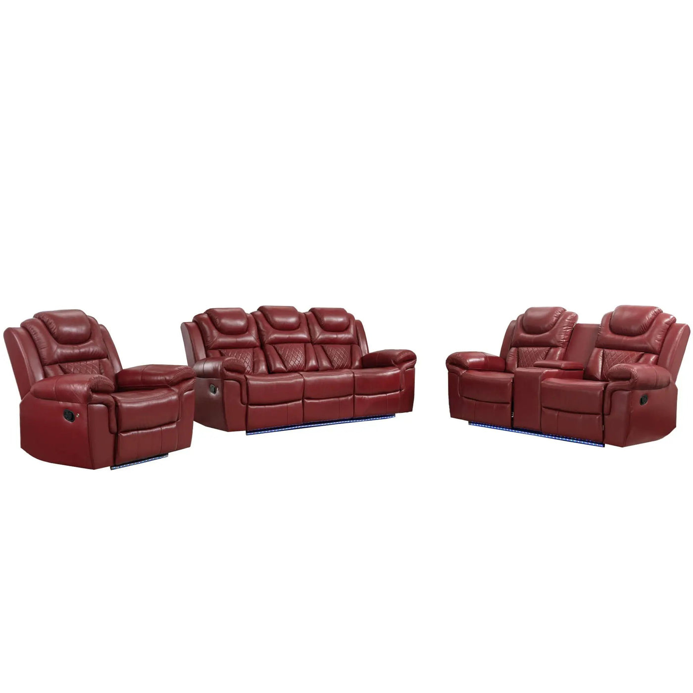 3 Pieces Recliner Sofa Sets Home Theater Seating Manual Recliner Chair With Center Console And LED Light Strip For Living Room by HouseOfZazla