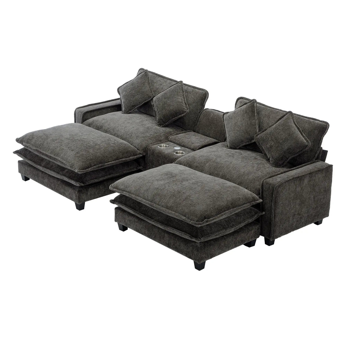 Modern Sectional Sofa With Removable Ottomans, USB Ports by HouseOfZazla
