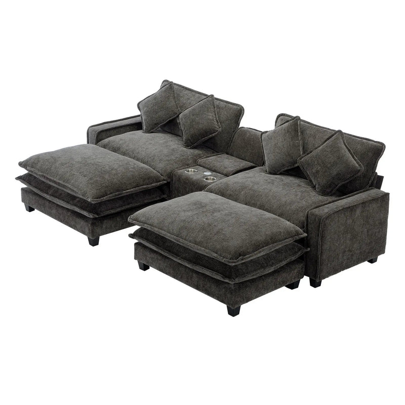 Modern Sectional Sofa With Removable Ottomans, USB Ports by HouseOfZazla