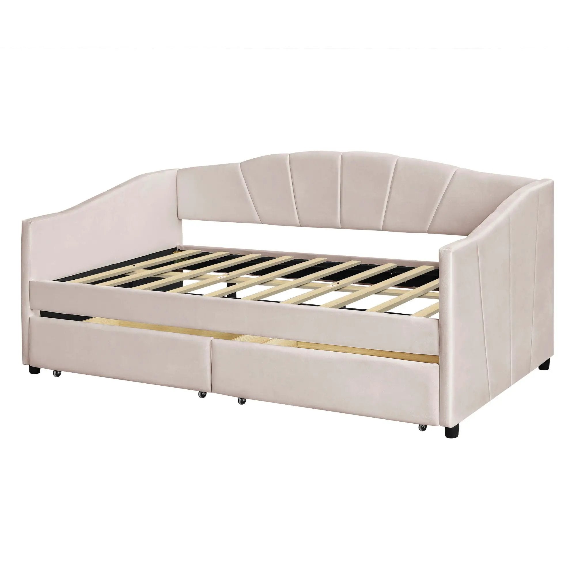 Upholstered Daybed With Two Drawers And Wood Slat by Unique Piece Furniture