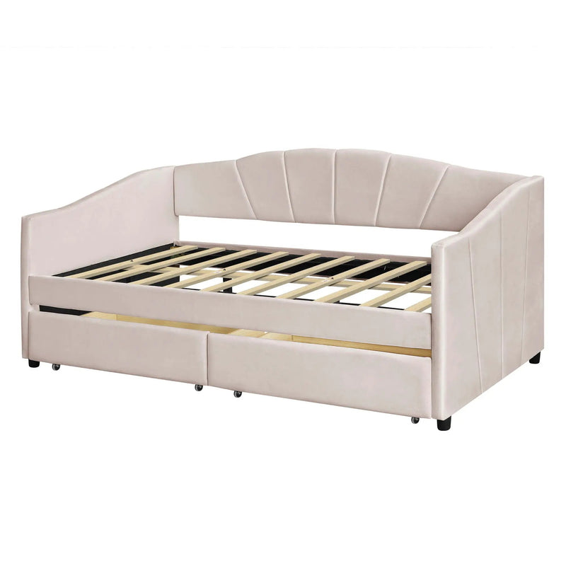 Upholstered Daybed With Two Drawers And Wood Slat by HouseOfZazla