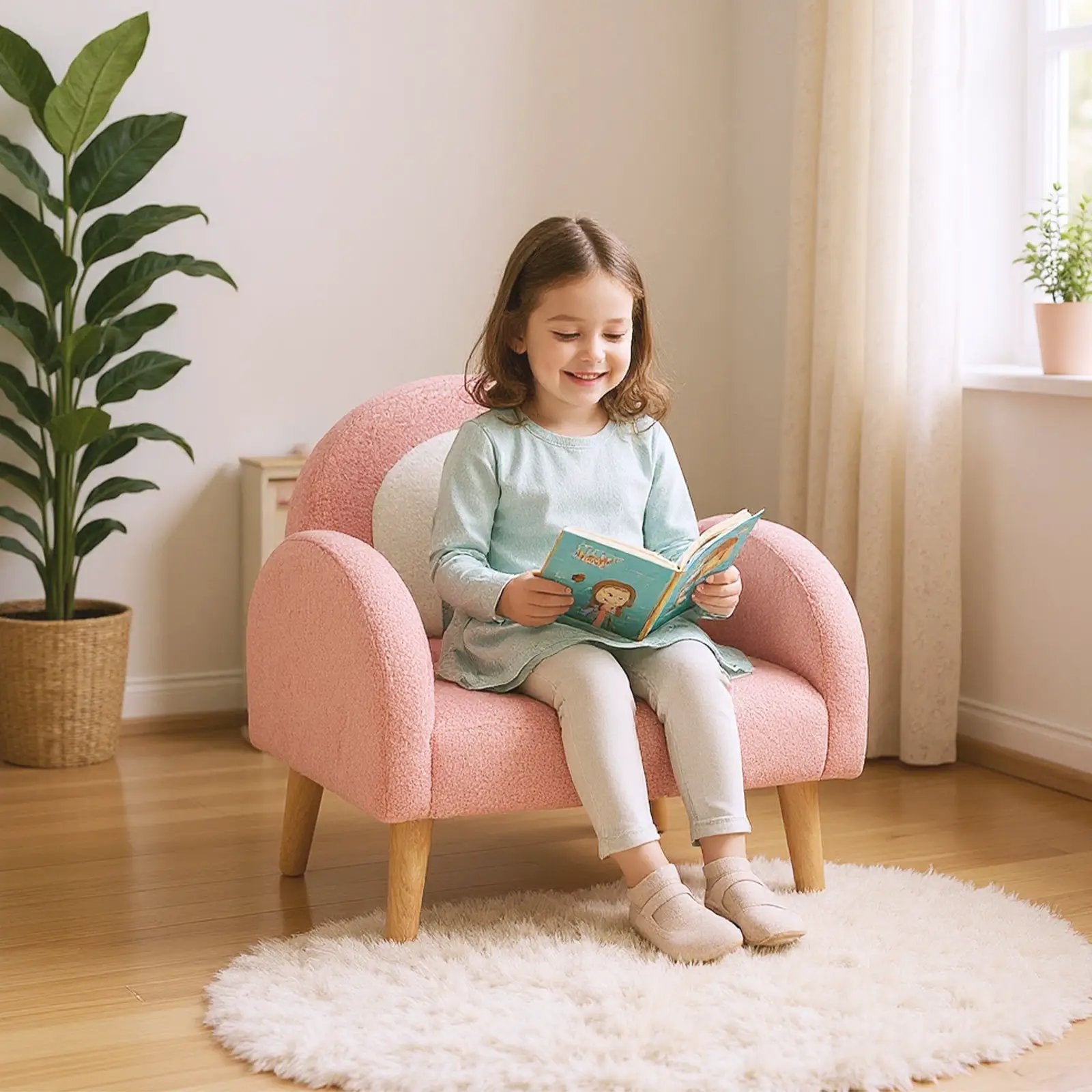 Kids Armchair with Comfy Backrest and Armrests-Pink by DirectDeals