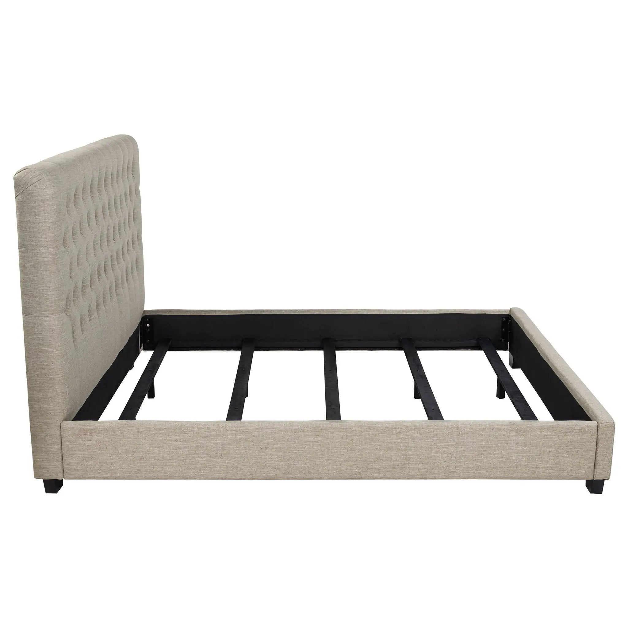 Upholstered California King Bed With Tufted Headboard And Birch Legs - Oatmeal by HouseOfZazla