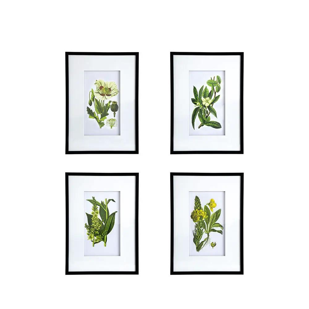 Botanical Flower Wall Art, Home Decor For Living Room Dining Room, Bedroom, Hallway (Set of 4) - White / Blue by HouseOfZazla