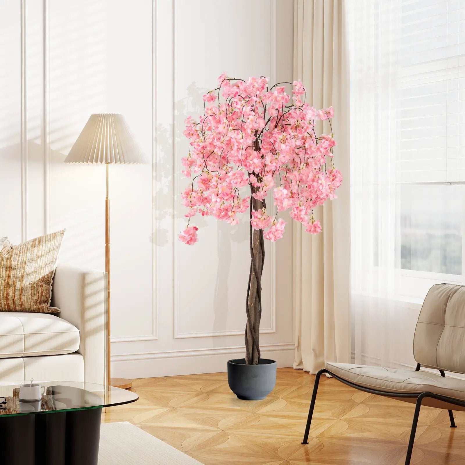 5.5 FT Tall Artificial Cherry Blossom Tree with Pink/White Flowers 2 Pack by DirectDeals