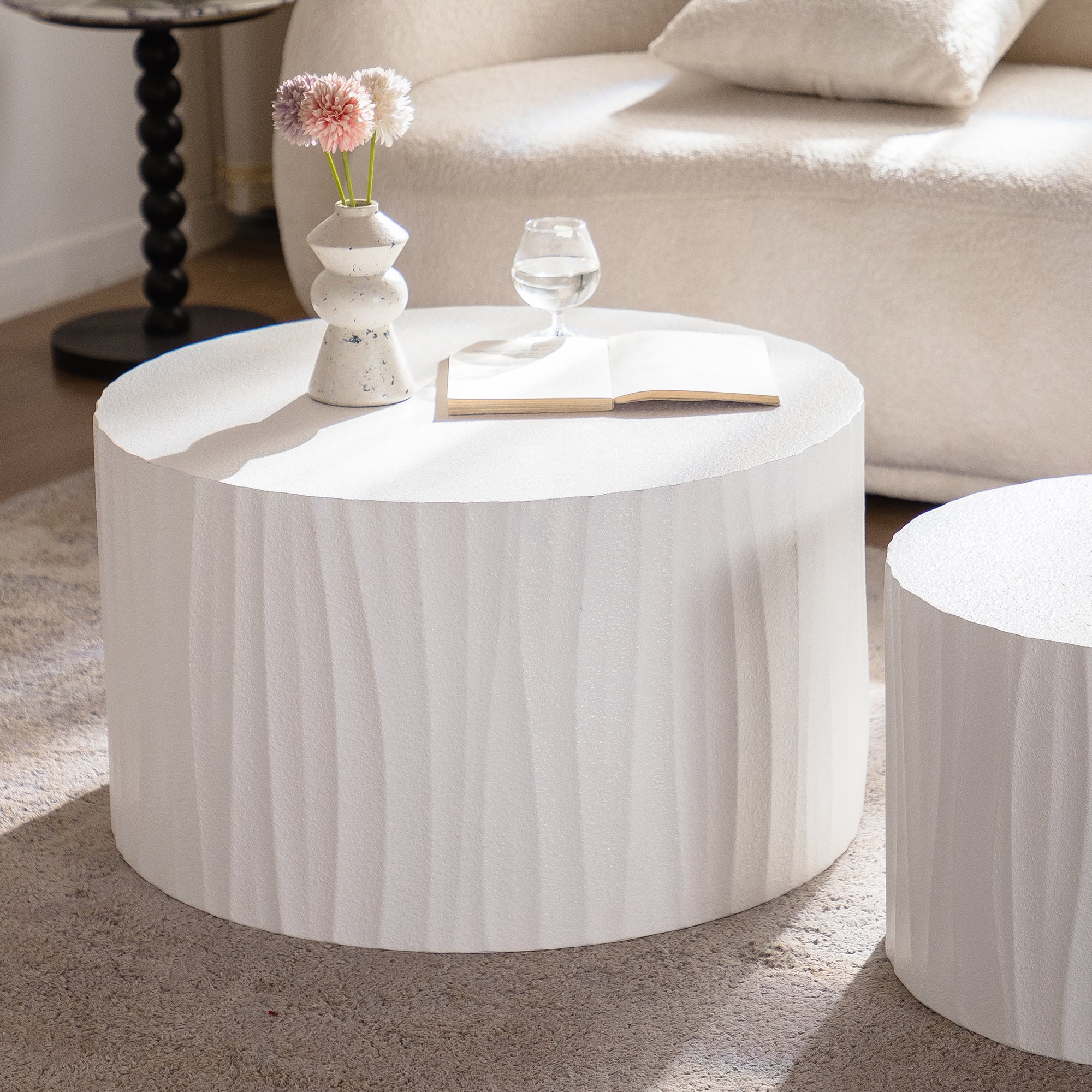 Nesting Coffee Table Set of 2 Round Wooden Tables by HouseOfZazla