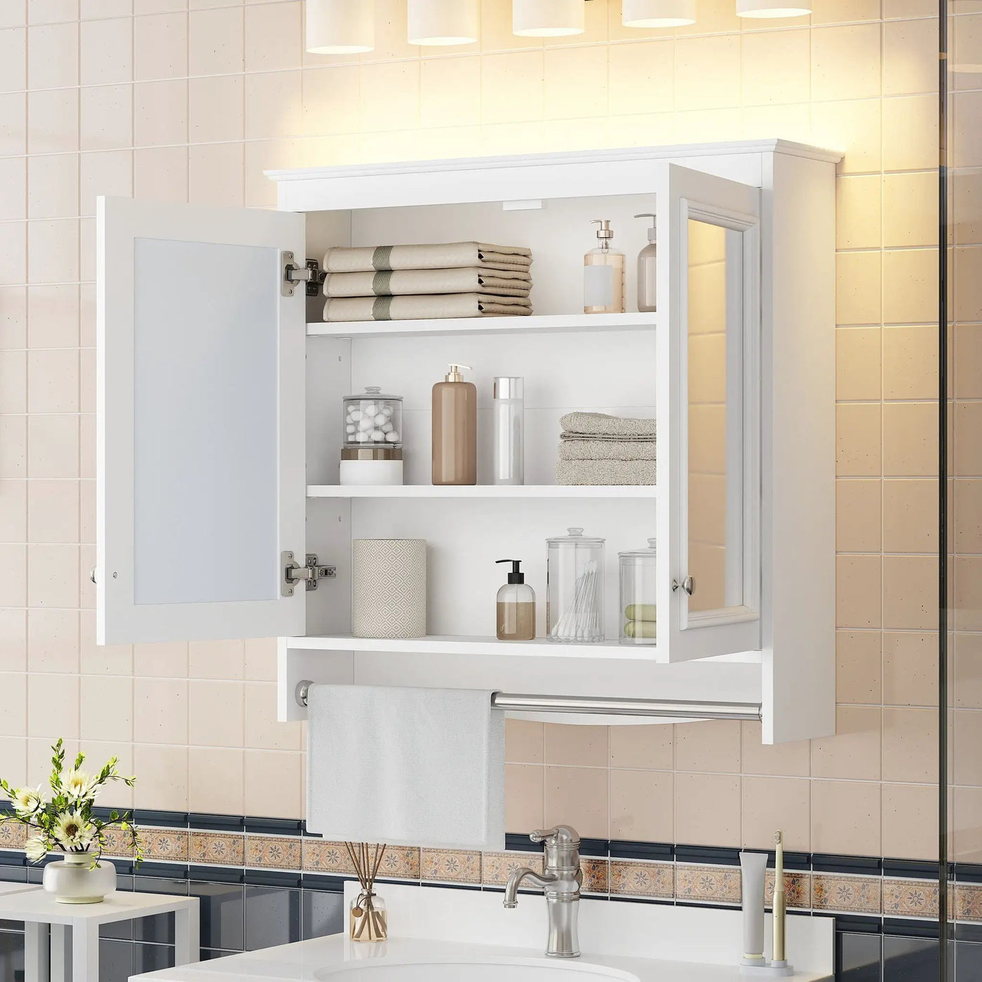 Modern Wall-Mounted Mirror Cabinet With Adjustable Shelves, Soft-Close Doors, High-Definition Mirror by HouseOfZazla