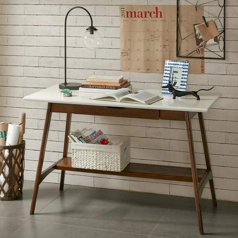 Parker - Desk With Storage Shelf - Off White / Pecan by Unique Piece Furniture