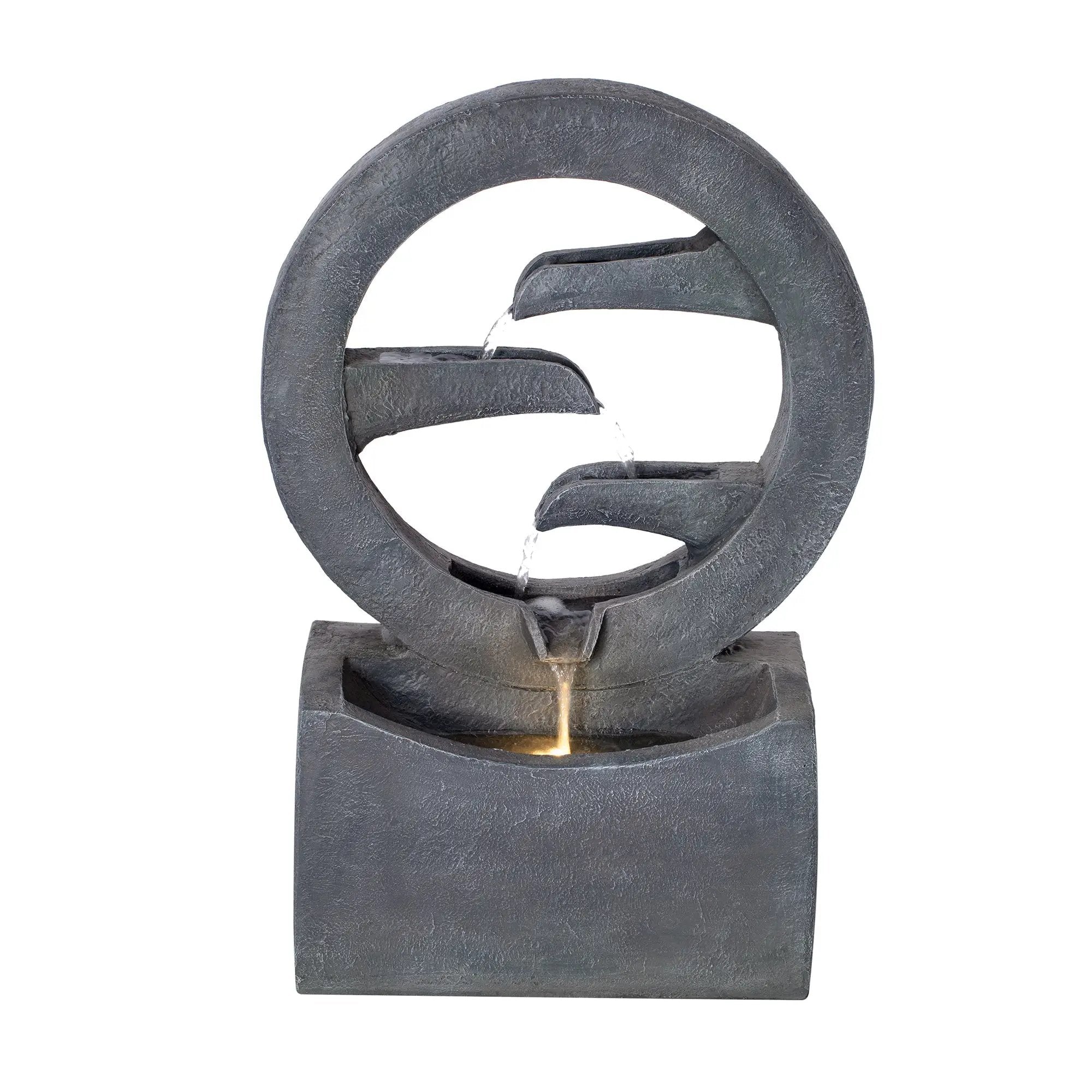 26.77'H Gray Circular Polyresin Outdoor Water Fountain with LED Light by HouseOfZazla