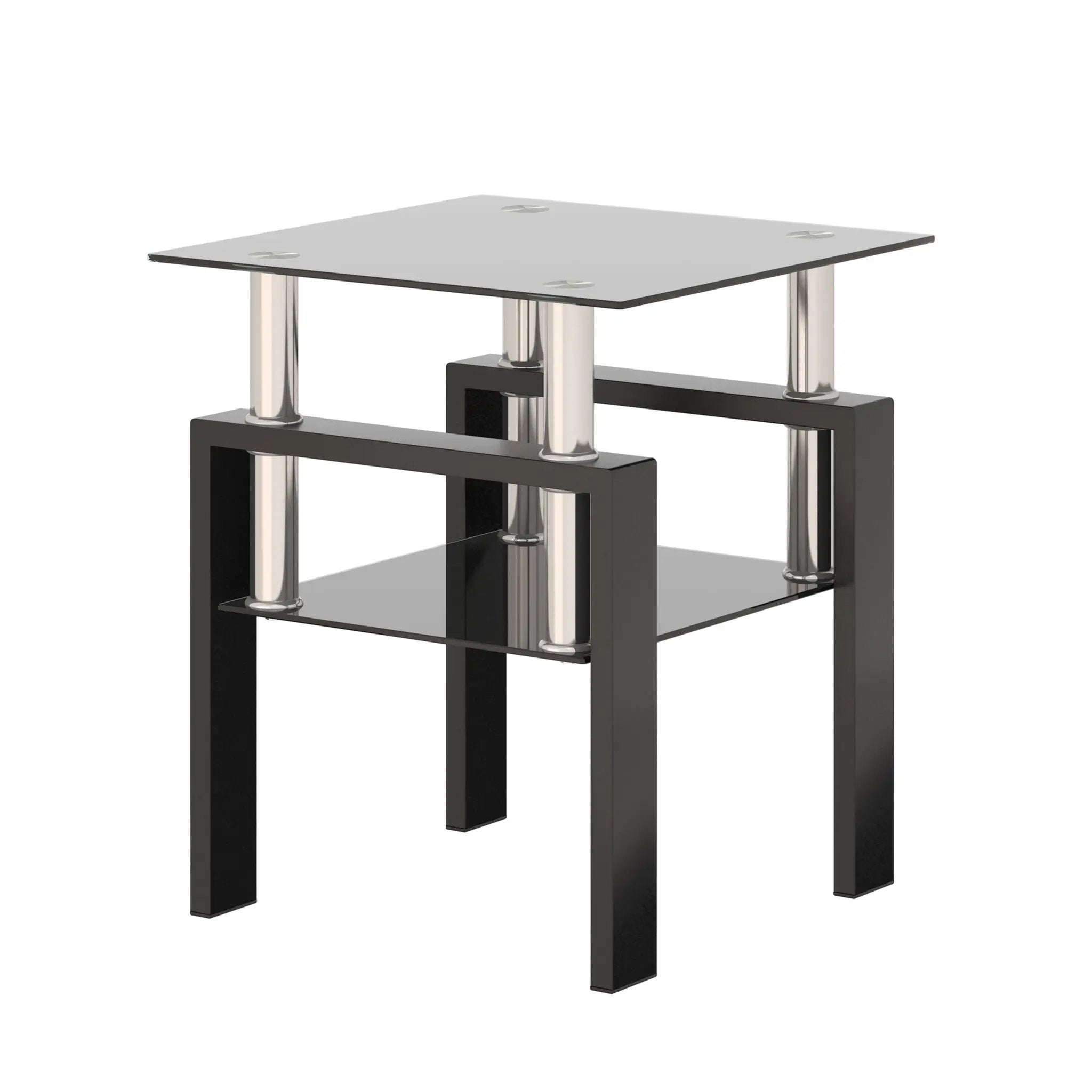 Modern Tempered Glass Tea Table, End Square Table For Living Room - Black by Unique Piece Furniture