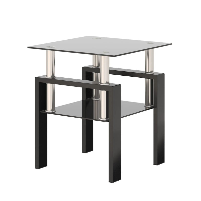 Modern Tempered Glass Tea Table, End Square Table For Living Room - Black by Unique Piece Furniture